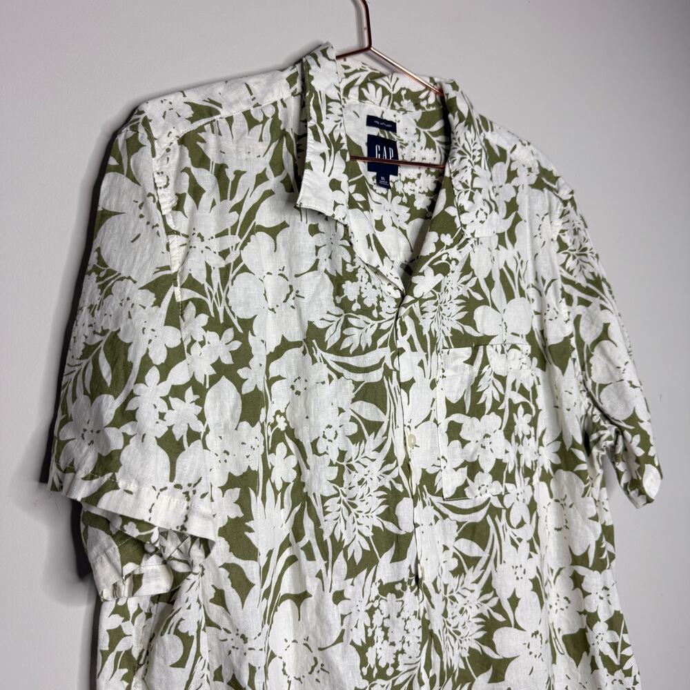 GAP Mens Linen Shirt XL Green Short Sleeve Pocket Camp Leisure Coastal Preppy - Picture 4 of 7